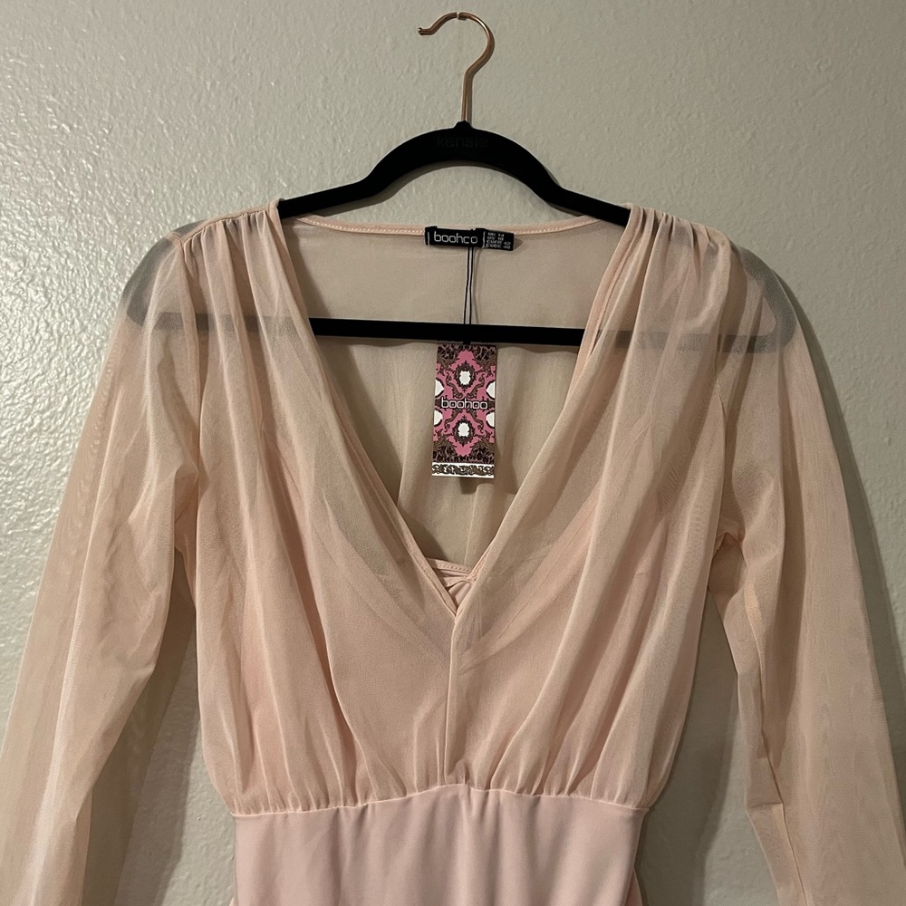 NWT Boohoo Mesh 2 in 1 Strappy Long Sleeve Bodysuit